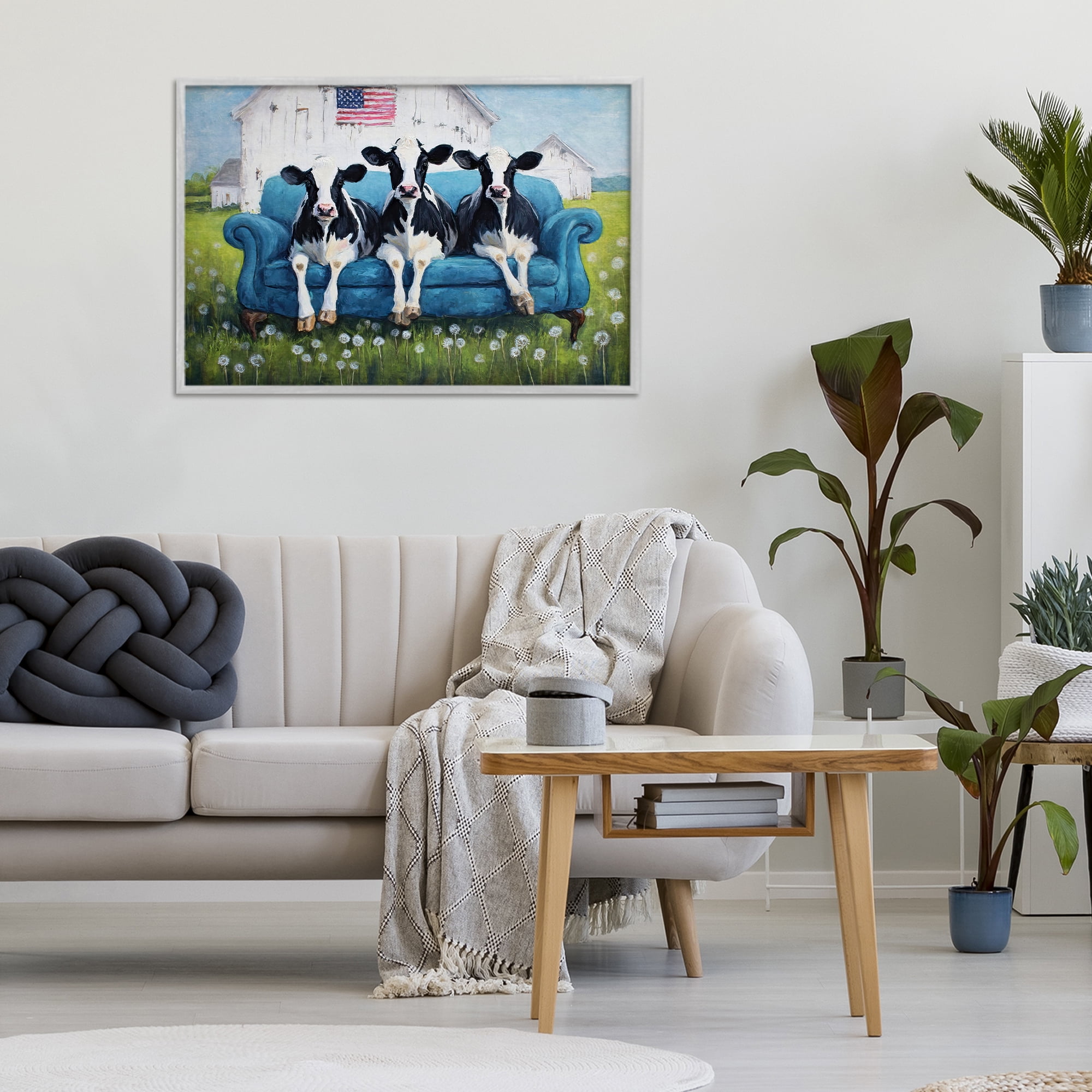 Stupell Industries Barnyard Sofa Sisters Gray Framed Giclee Art, design by Tina LeCour