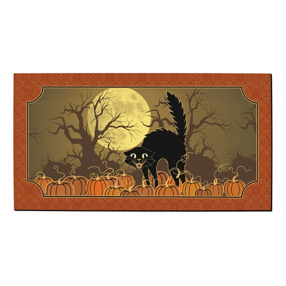 ThisWear Halloween Decorations Full Moon Pumpkin Patch Black Cat Doormat Fall Seasonal Decor Doormat Multi