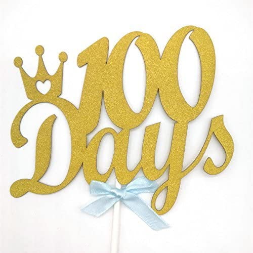 Decorations Decor Boy Girl Gold Glitter CT040 Happy 100 Days Cake Topper