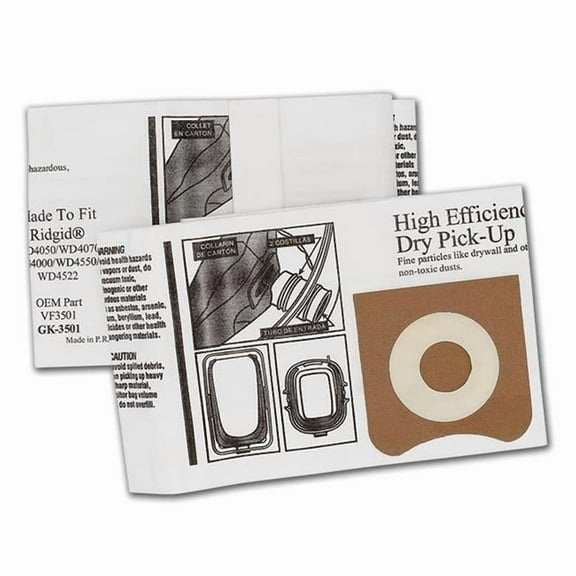 Green Klean MicroPlus For Ridgid VF3501 High Efficiency Paper- Dry Pickup  Pack of 10