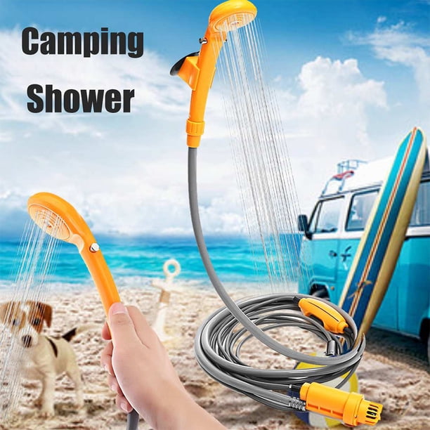 Ducha portátil para acampar Cubo 12V Ducha de coche al aire libre Bomba de ducha eléctrica universal (con) amarillo