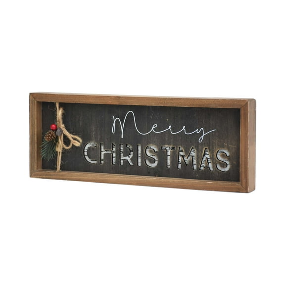 Parisloft Merry Christmas Farmhouse Wood Farmed Tabletop Sign