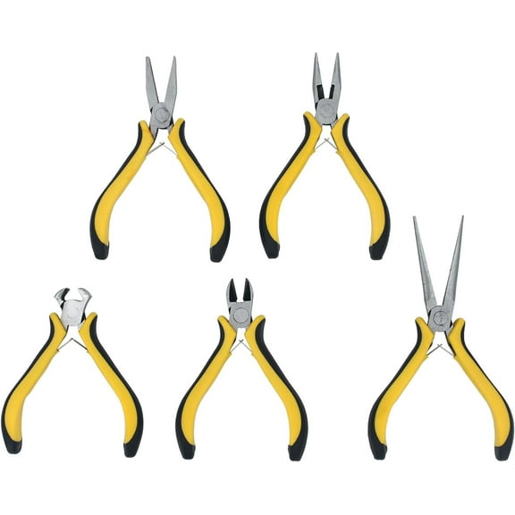 Dawot 5Pcs Mini Plier Set, Pliers Tool Set Cable Cutters – Combination Wire Pliers, Diagonal Cutting Pliers, Needle Nose Pliers, Long Nose Pliers, End Cutting Pliers for Jewelry Making
