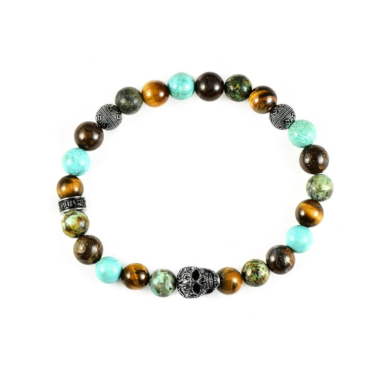Mens Stretch Bracelet with Bronzite and African Turquoise Beads Mens Stretch Bracelet with Bronzite and African Turquoise Beads