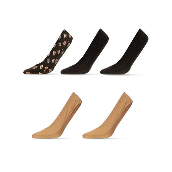 MeMoi Women's 5 Pair Pack Studious Cats Fine Edge No Show Liner Socks - Mens - Male