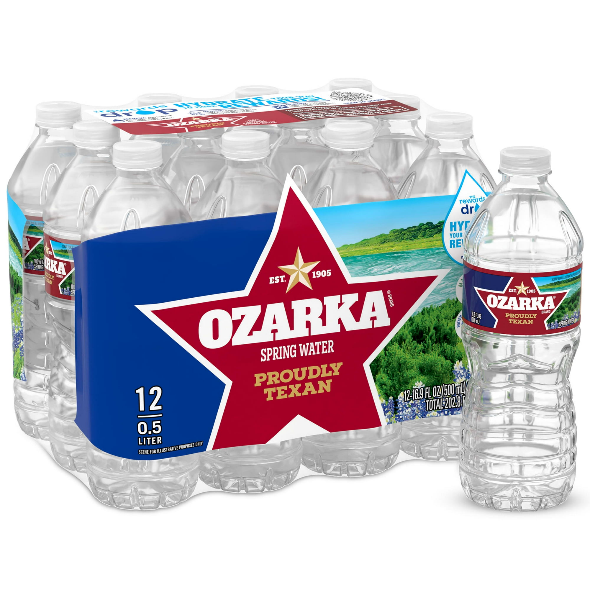 Ozarka Texas Spring Water, 16.9 fl oz, 12-pack Plastic Bottles