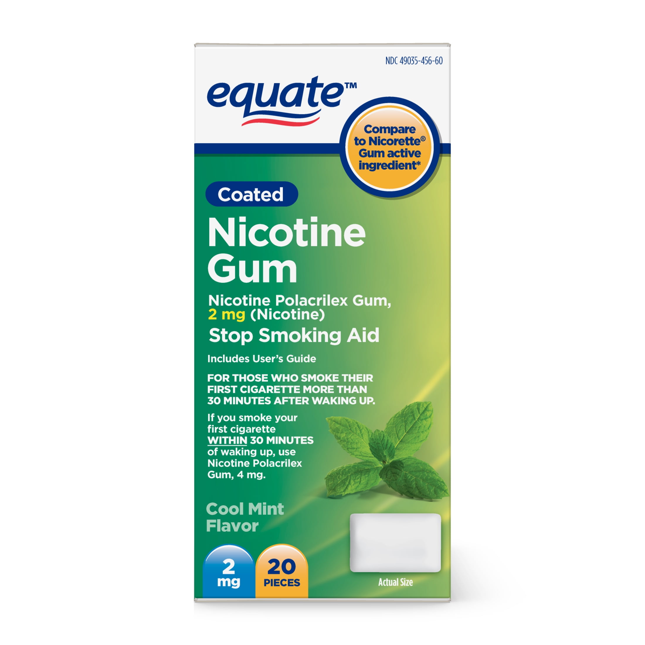Equate Coated Nicotine Polacrilex Gum, 2 mg (nicotine), Mint Flavor ...