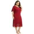 thumbnail image 6 of Women's Plus Size Nightgowns Short Sleeve Sleepwear Soft Round Neck Nightdress Pajama Shirts Flutter Sleeve Lace Panels Nightwear Homewear,Red XL-4XL, 6 of 7