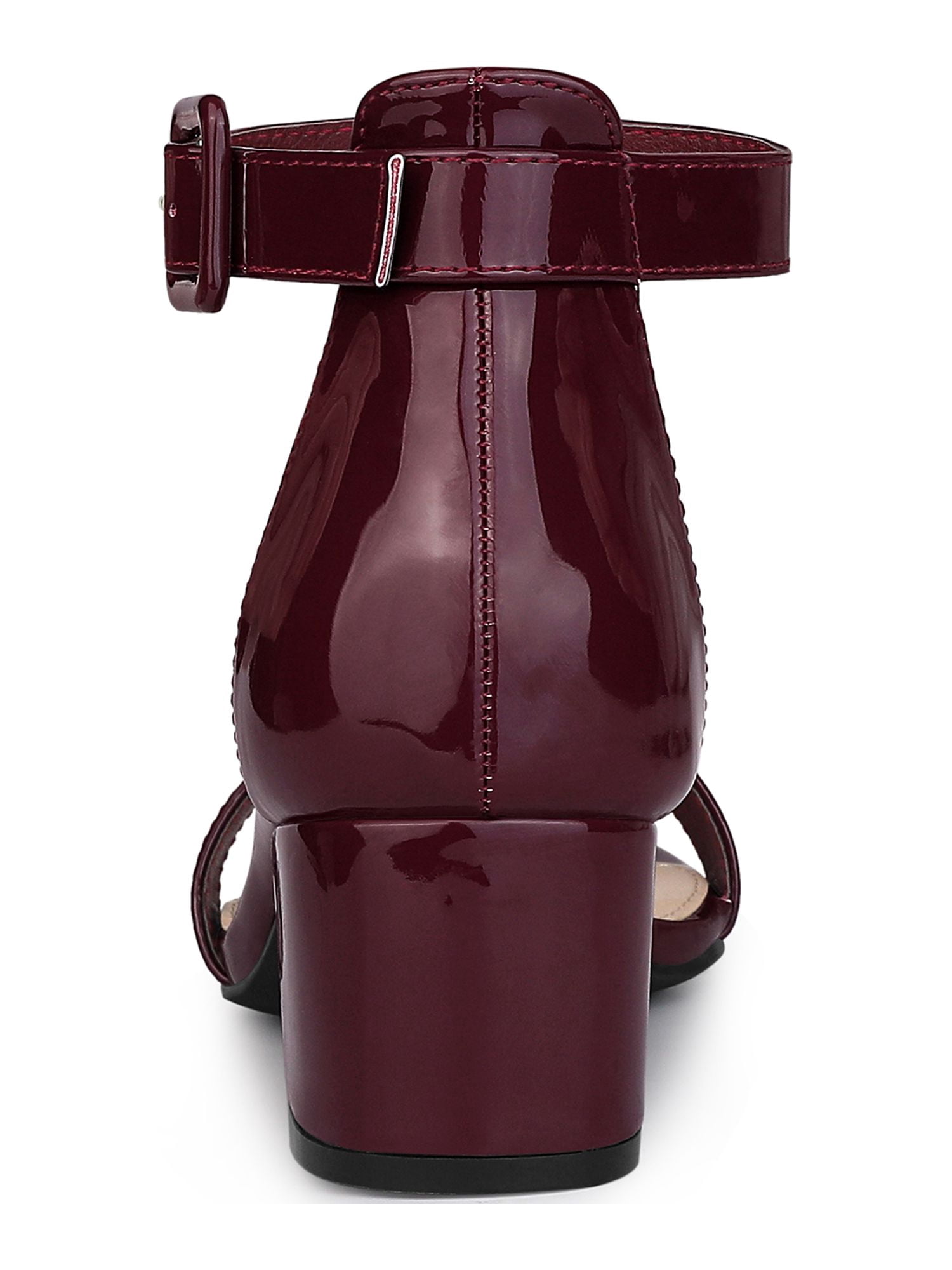 DARING DIVA Women's Ankle Strap Low Block Heel Sandals 6.5 Burgundy