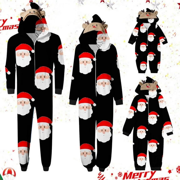 Zwiiyzr 2024 Family Christmas Pajamas Matching Sets Onesie Trendy Lattice Print Plush Long Sleeved Jumpsuit Family Parent-Child Wear Mom Black