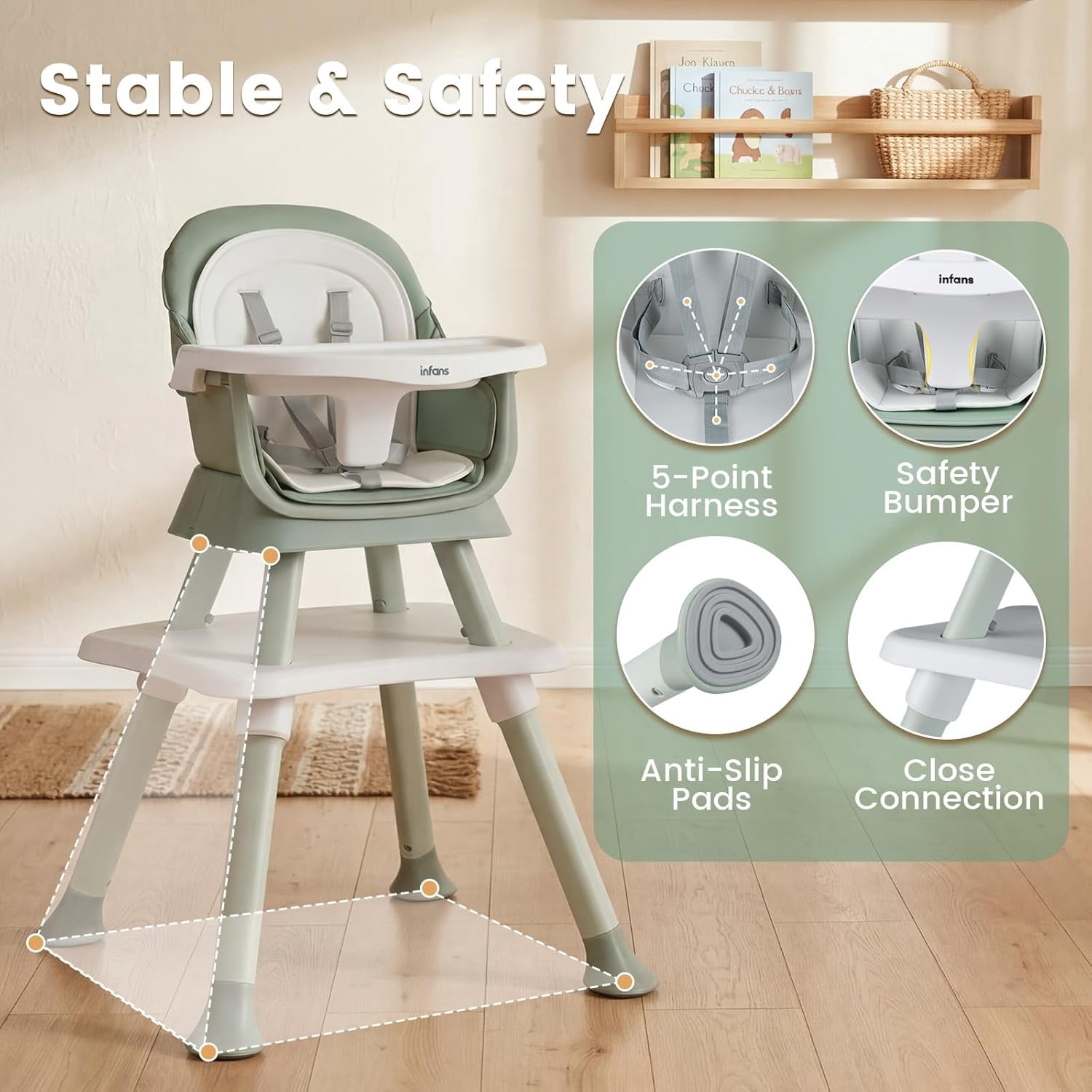 INFANS 8 in 1 Baby High Chair, Convertible Highchair for Babies and Toddlers, Infant Dining Booster Seat, Building Block Table, Kids Stool Table Chair Set with Removable Tray (Grey)