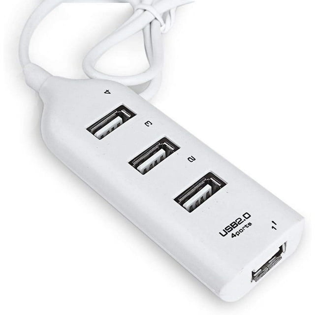 4 Port-s USB 2.0 Hub Adapter, Portable 4 Port-s USB 2.0 Super Speed 480Mbps Hub Splitter Adapter for PC Laptop-White