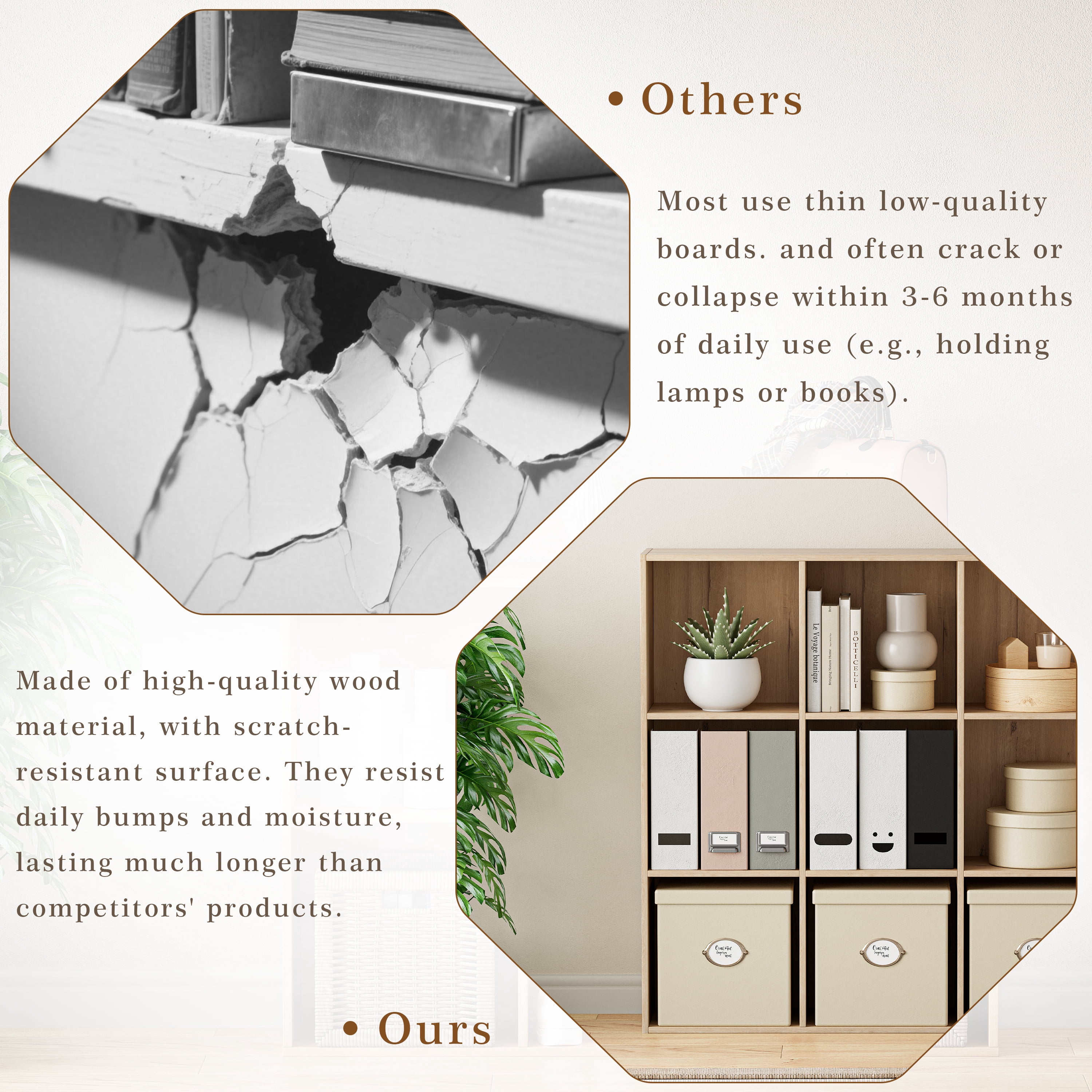 Anhdah 9 Cube Storage Organizer, Cube Bookcase Closed Back Panel Bedroom, Living Room, Home Office, Closet Bookshelves White Oak