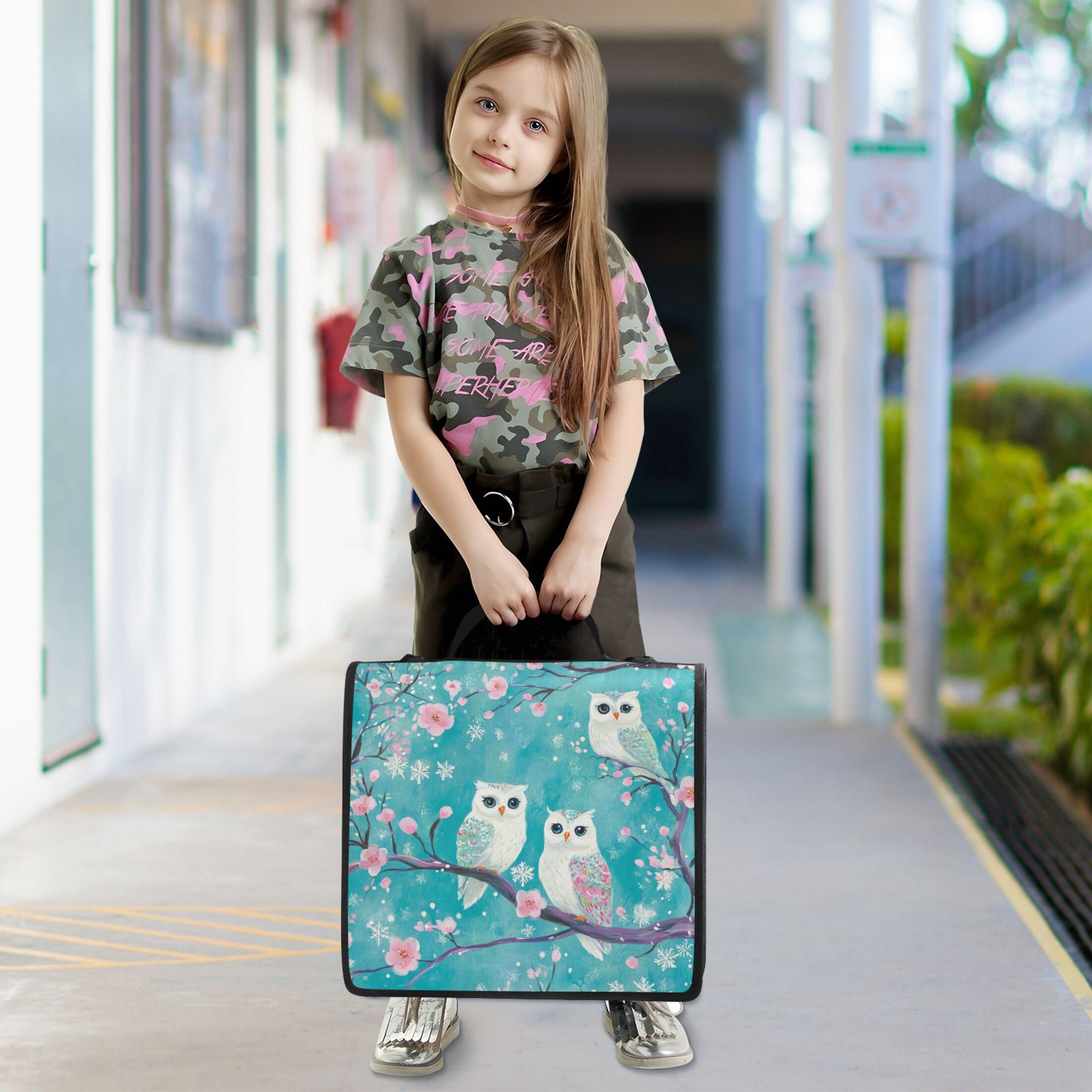 YAZAOO Zipper Binder trapper keeper Documents Organized Design Whimsical Owls in Spring Printed