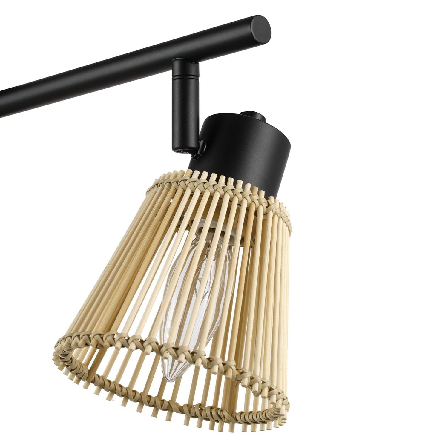 3-Light Matte Black Track Lighting with Bamboo Shades