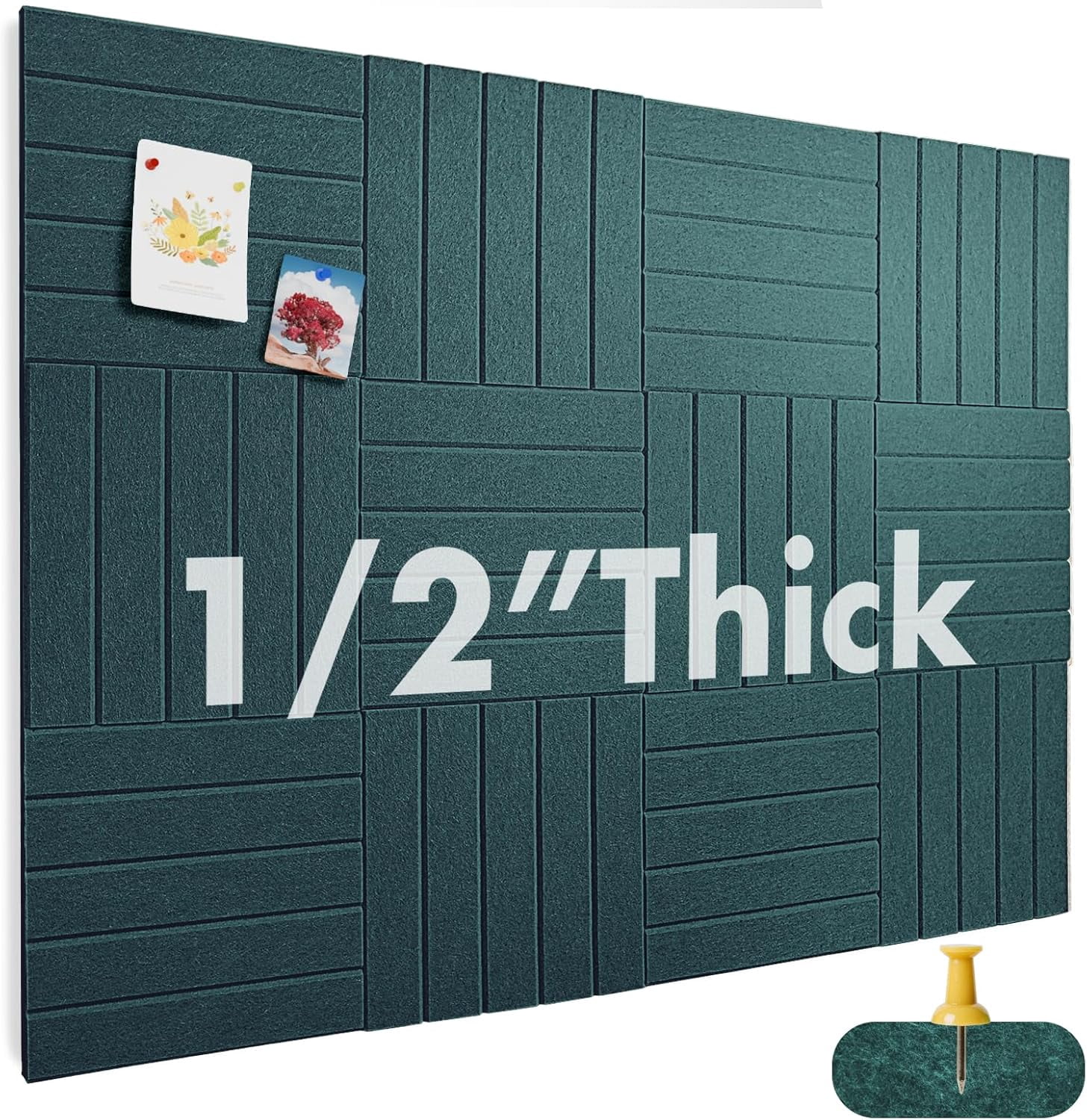 Large Cork Board for Office Decor, 48"x 36" - 1/2” Thick Felt Bulletin Board, 12 Pack Felt Board with Safe Removable Adhesive Tabs, Pin Board Cork Boards for Walls - Dark Blue