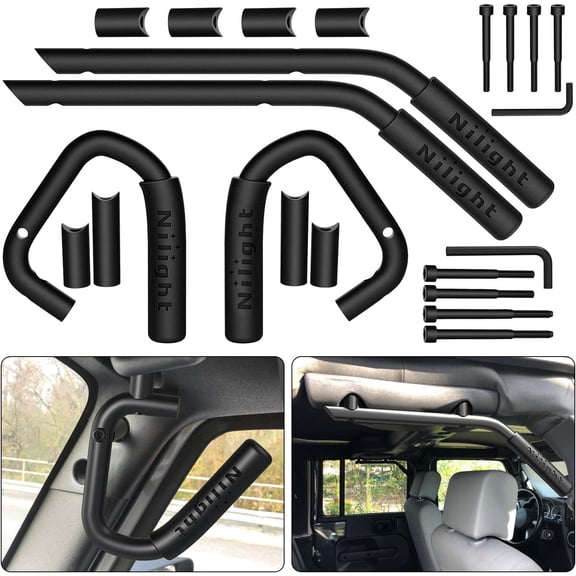 Nilight Front & Rear Grab Handles Aluminum Roll Bar Grip Handles for 2007-2018 Wrangler JK JKU Sports Sahara Freedom Rubicon X & Unlimited, Black
