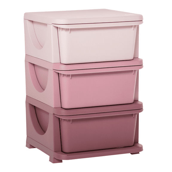 Kids Storage Unit, 3 Drawers Toy Organizer for Toddlers, Nursery Storage Chest, Pink, Stackable Shelves for Bedroom, Playroom, Boys & Girls
