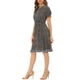 thumbnail image 4 of Allegra K Women's Floral Sundress Ruffle Neck Smocked Waist Short Sleeve Dress XS Navy Blue, 4 of 7