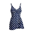 thumbnail image 4 of Xdegoge One Piece Swimsuit Women with Skirt Tummy Control V-Neck Shirred Front Geometric Print Swimdress Modest Beachwear Summer Vacation Pool Party, 4 of 9