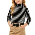 thumbnail image 2 of Girls Boys Turtleneck Long Sleeve Tops Striped Pullover Slim Fit Layering Fall Winter Fashion Soft Comfort Base Shirts White 2-3Years, 2 of 9