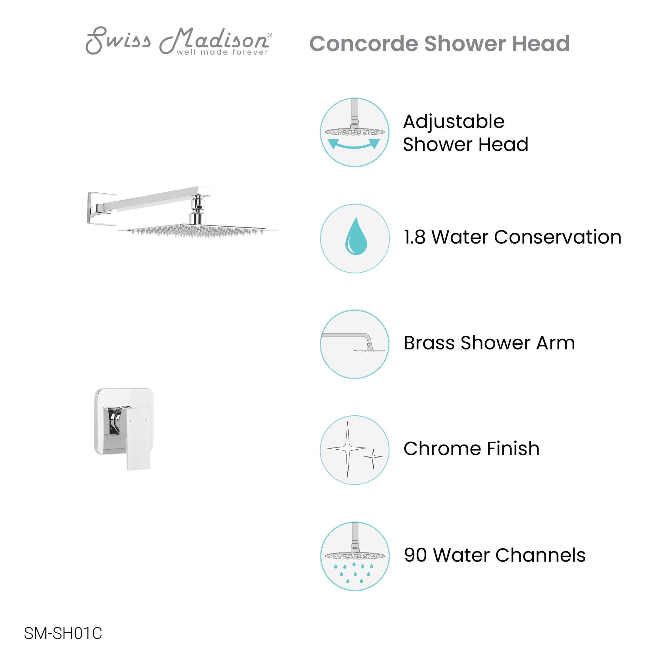 Concorde Single-Handle 1 Spray 8" Wall Mounted Fixed Shower Head in Chrome (Valve Included)