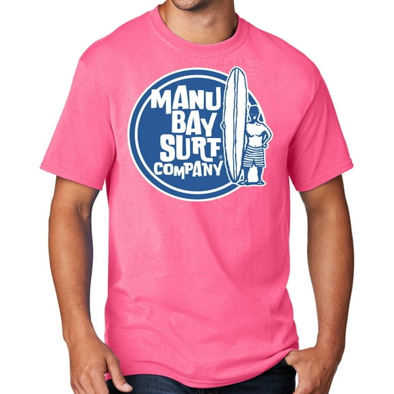 Men's Manu Bay SURFER DUDE T-shirt, Large Neon Pink