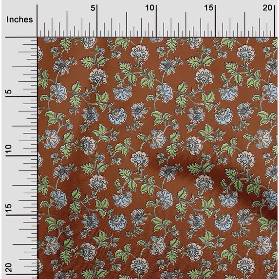 oneOone Velvet Brown Fabric Leaves & Flower Floral Dress Material Fabric Print Fabric By The Yard 58 Inch Wide