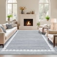 thumbnail image 1 of Washable Area Rug 8x10ft – Soft Non-Slip Low Pile Carpet with Scalloped Edge Design, Neutral Grey – Stain-Resistant Rug for Living Room, Bedroom and Dining Room, 1 of 7