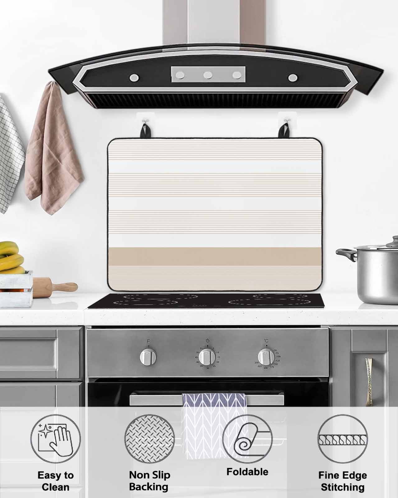 nqOlkjepod Large Induction Cooktop Protector Mat 24"x21", Brown Stripe Stove Top Covers for Electric Stove, Modern Rustic Horizontal Brown Striped Stove Burner Cover Mats, Glass Top Stove Cover