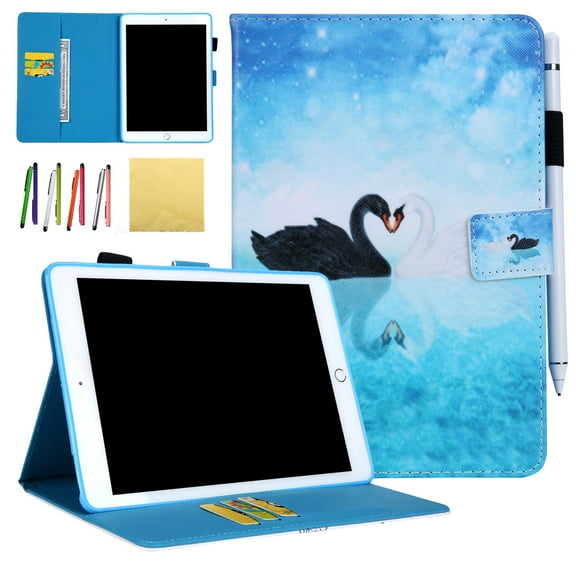 iPad Mini Case, iPad Mini 2/ Mini 3/ Mini 4 Wallet Cover, Allytech PU Leather Flip Wallet Kids Case with Auto Sleep/Wake Feature Smart Folio Stand Cover for Apple iPad Mini 1 2 3 4, Blue Swan