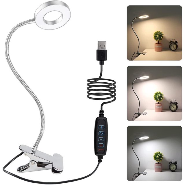 Abrazadera e interruptor para lámpara de escritorio LED de 8W, 3 colores de luz y 10 intensidades regulables, cuello de cisne flexible 360, lámpara de noche USB para lectura, estudio y trabajo, S
