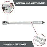 Hyper Tough Heavy Duty 1/2-inch Torque Wrench with Storage Case, 30-150 ft-lbs