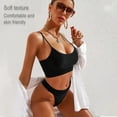 thumbnail image 4 of Women Bikini Set Solid Color Sexy Triangle Two Piece Swimsuit - Black, 4 of 6