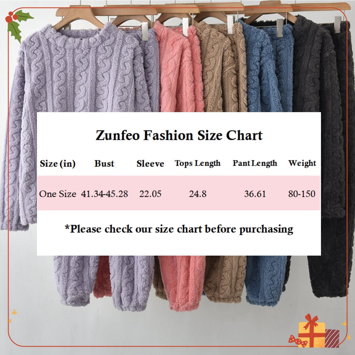 Zunfeo Fleece Pajamas for Women Warm Plush Sleepwear 2 Piece Loose Pullover Fall Winter Loungewear- Khaki One Size