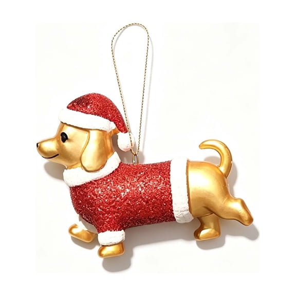 Christmas Dachshund Ornament Golden Dog Hanging Decoration With Santa Hat Xmas Tree Pendant Holiday Party Home Christmas Decor Gift