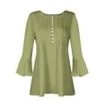 thumbnail image 4 of QATAINLAV Blouses for Women Dressy Casual 3/4 Bell Sleeve Tops Loose Fit Button V Neck Henley Shirts Solid Color Pleated Tunic Shirts Mint Green S, 4 of 6