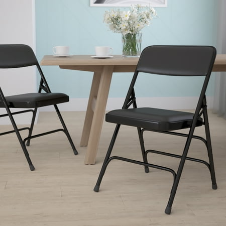 Flash Furniture HERCULES Series Curved Triple Braced & Double Hinged Black Vinyl Metal Folding Chair
