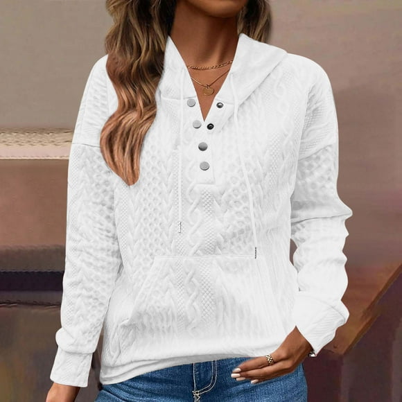 ZMFXJPE Long Sleeve Pullover for Women Winter Fashion Gym Hoodie Oversized Sweatshirts for Women Loose Fit Sweatshirt with Hood Women's Sweatshirt Hoodie, White, L