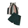 thumbnail image 1 of Kmbangi 2PCS Baby Striped Print Sleeveless Halter Tank Tops + Button Shorts Set Girl's Summer Outfits 3-7Y, 1 of 9