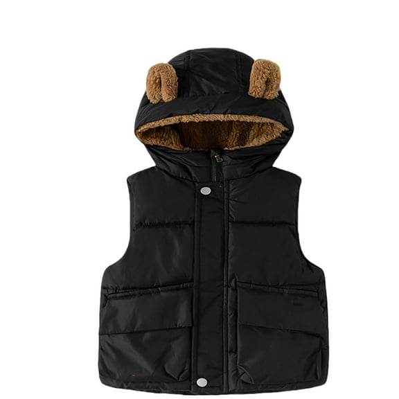 QUOTAY Boys Down Vest with Attached Hood Winter Warm Padded Sleeveless Jacket for Kids Outdoor Thermal Insulated Fall Jacket Cozy Lined Black,3-4 Years
