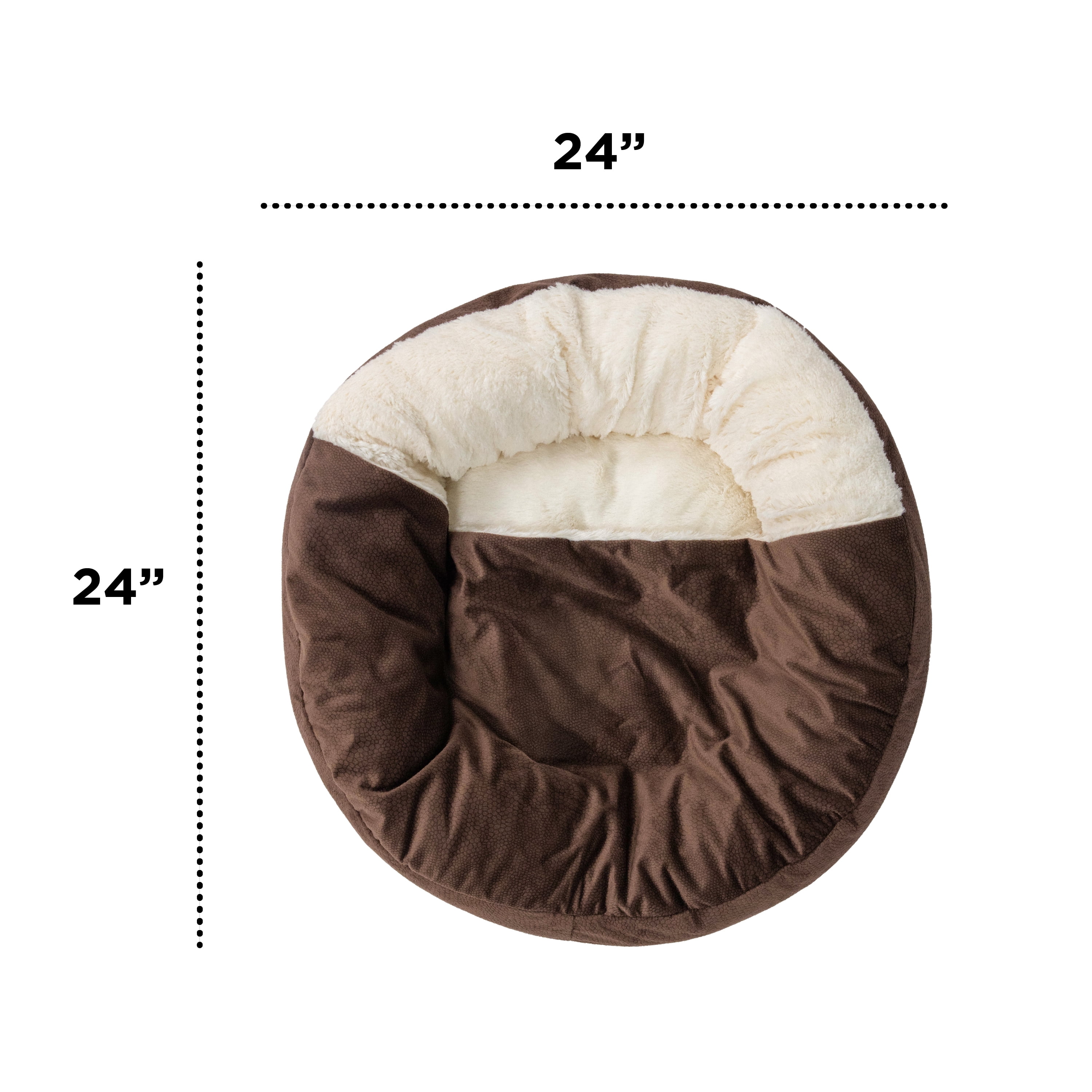 Best Friends by Sheri Cozy Cuddler Ilan Covered Cat and Dog Bed with Attached Blanket, Dark Brown, 24"x24"