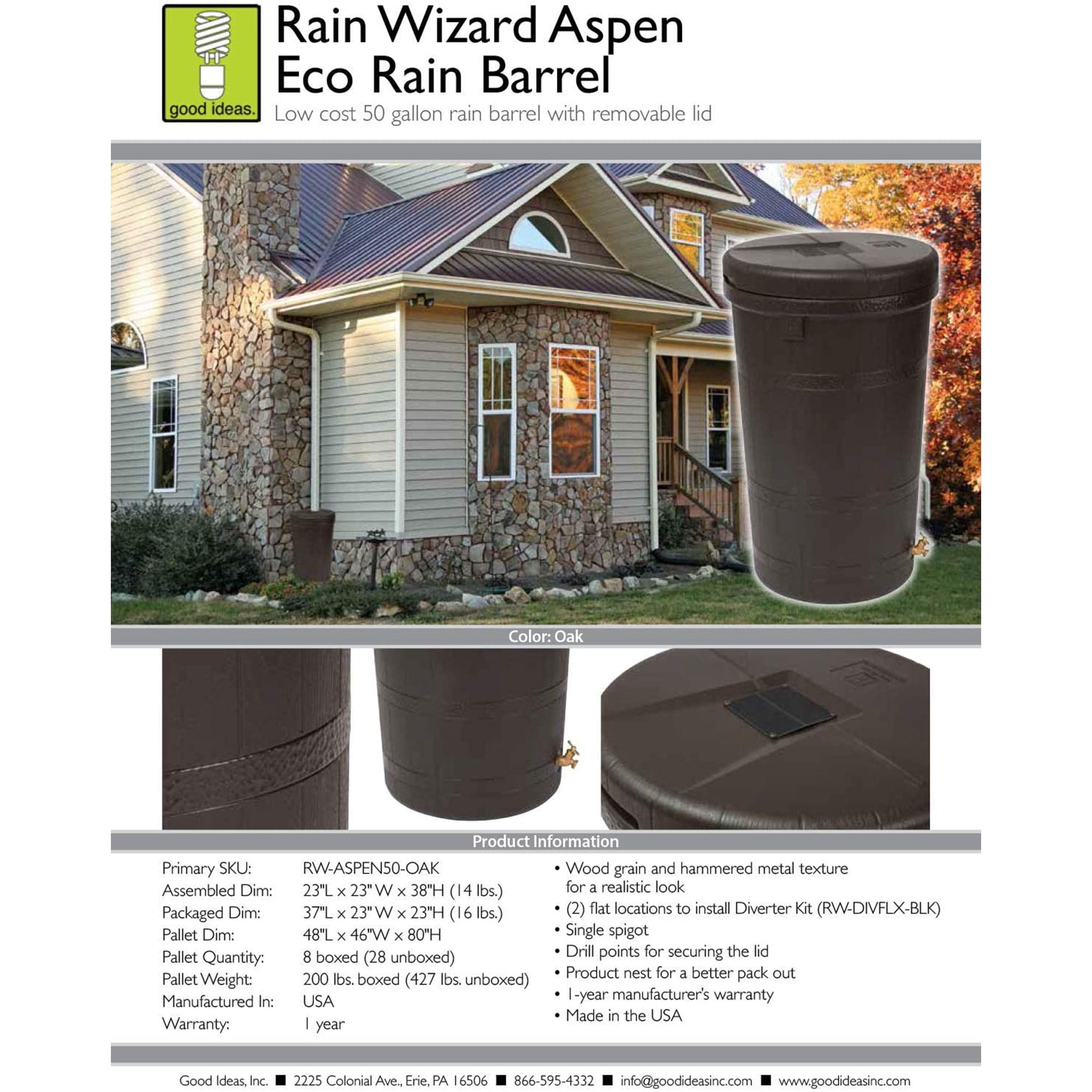 Good Ideas Aspen 50 Gallon Rain Barrel Rain Collector Saver (4 Pack)