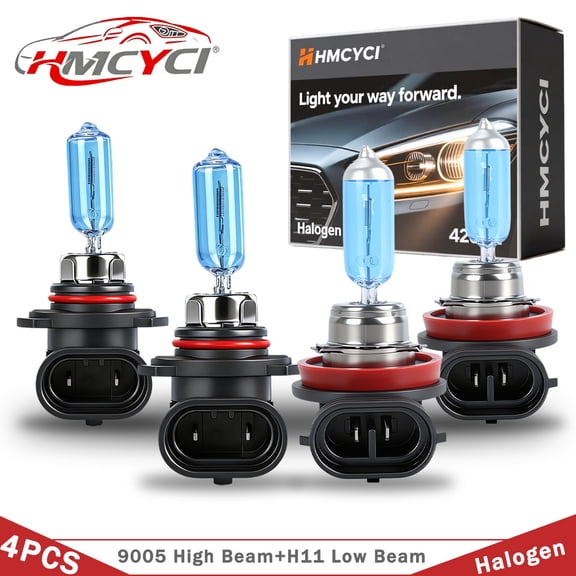 HMCYCI 9005 High Beam and H11 Low Beam Halogen Headlight Bulbs 4-Pack
