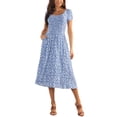thumbnail image 2 of INSPIRE CHIC Robe Décontractée à Fleurs pour Femme avec Poches Col Ras du Cou Manches Courtes Boho Fluide Midi Robes S Bleu, 2 of 6