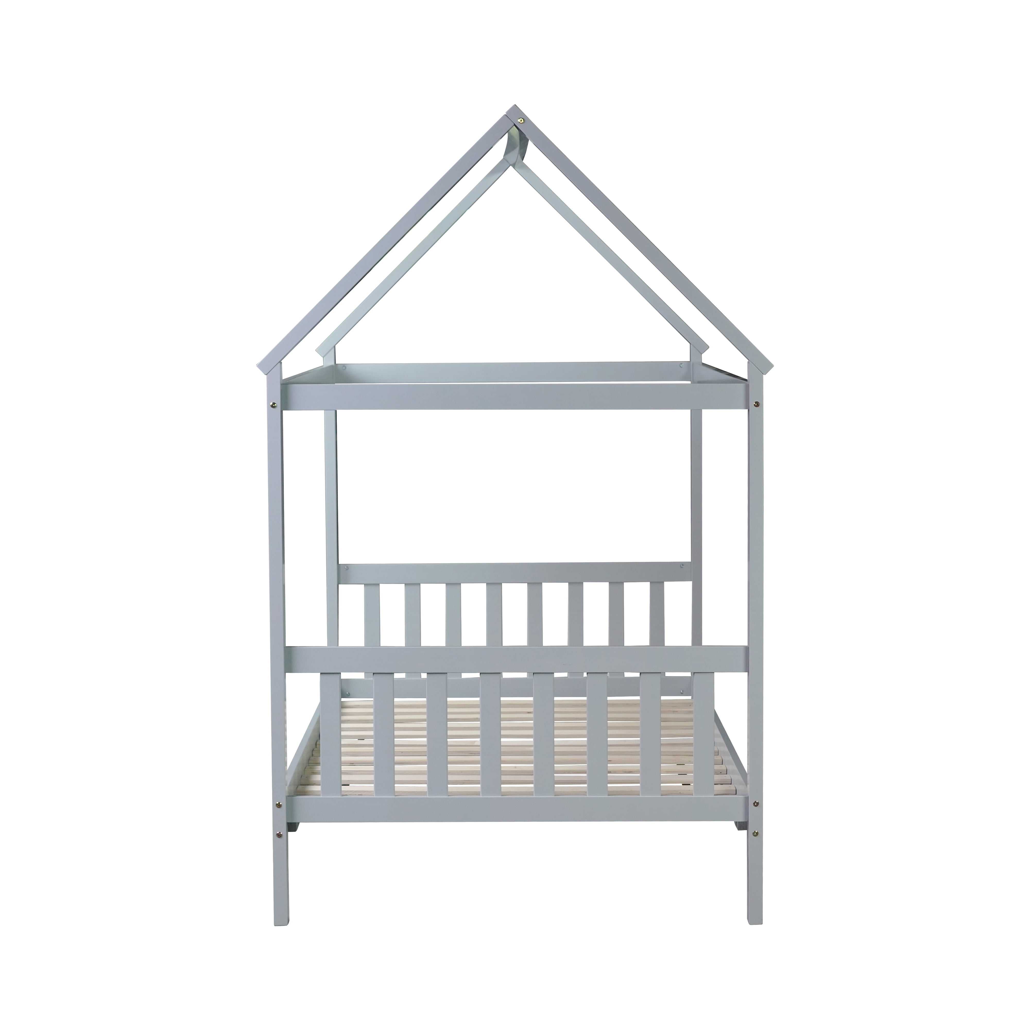 Miniyam Wood Twin Size Bed with House-shaped Design for Kids and Teens, Gray