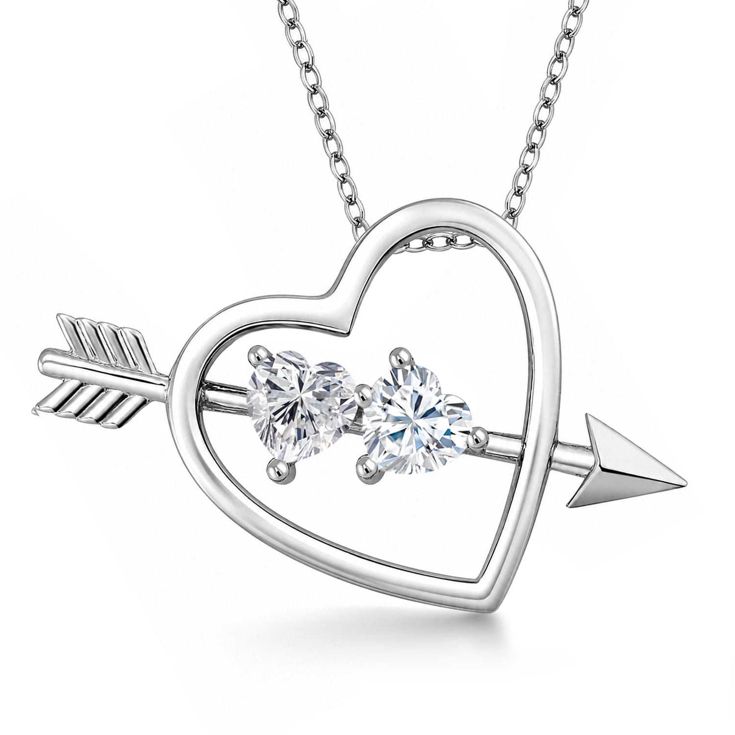 Gem Stone King 925 Sterling Silver Lab Grown Diamond and White Moissanite Pendant Necklace for Women | 0.86 Cttw | Gemstone April Birthstone | Heart Shape 5MM | With 18 inch Chain