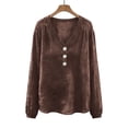 thumbnail image 5 of 3/4 Sleeve V-Neck Women's Linen-Cotton Blouses Front Pleated Elastic Cuffs Casual Tops Lightweight Shirts for Spring Summer Daily Wear, 5 of 6