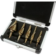 Industrial 5Pc Cobalt Uni Step Bits 1/4", 3/8" Shank Spiral Flute Drill Bit Set Split Point SAE W/Case