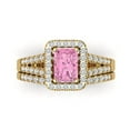 thumbnail image 2 of 1.57 ct Brilliant Emerald Cut Pink Zircon 14k Yellow Gold Halo Solitaire with Accents Engagement Bridal Wedding Ring Band Set size 10, 2 of 7